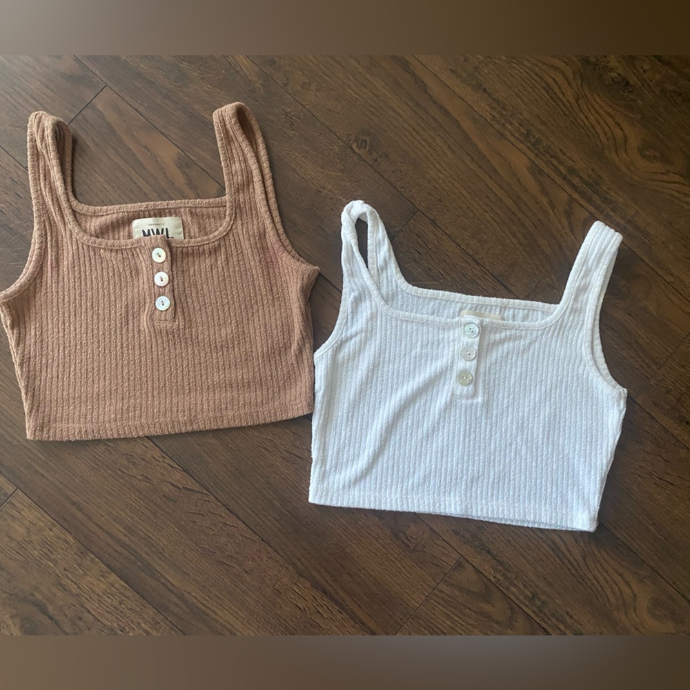 Madewell Ribbed Crop Tops tan XS white S